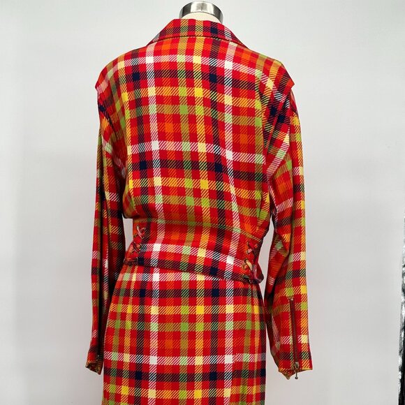 Vintage 1990s Emanuel Ungaro Red & Yellow Silk Blend Plaid Clueless Skirt Suit S - Picture 3 of 5